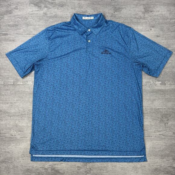 Peter Millar Featherweight Sz XXL Polo Shirt Reflection Bay Blue Beers Golf AOP - Picture 2 of 10